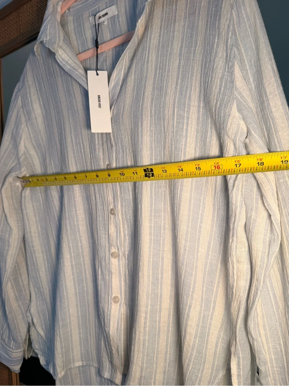 Joah Brown NWT Classic Button Down Natural White & Blue Stripe Gauze